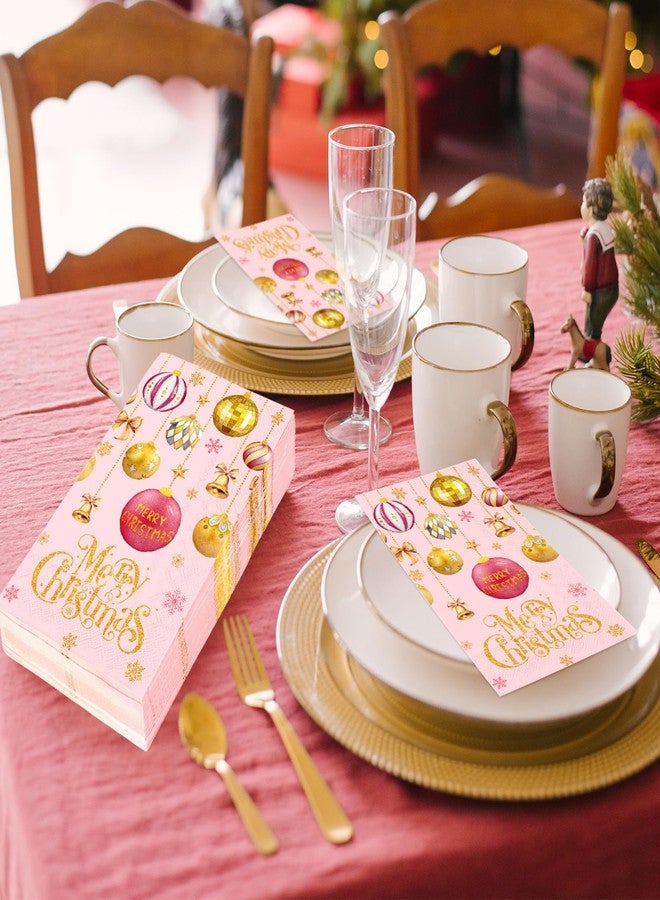 JarThenaAMCS مناديل ضيوف عيد الميلاد من JarThenaAMCS، 100 قطعة، مزينة بكرات عيد الميلاد باللونين الوردي والذهبي، مناديل ورقية للاستخدام مرة واحدة، مناديل ورقية مزينة بكرات ديسكو، مثالية لتزيين طاولة الطعام في المنزل أو الحفلات. - Image 5